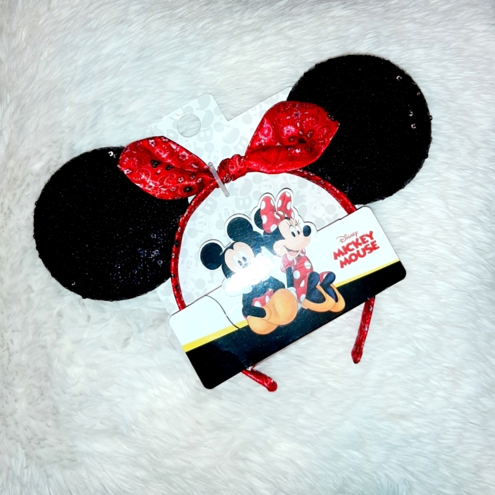 MINNIE MOUSE EARS sequin headband red bandana bow